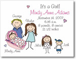Pen At Hand Stick Figures Birth Announcements - Bassinet - Girl